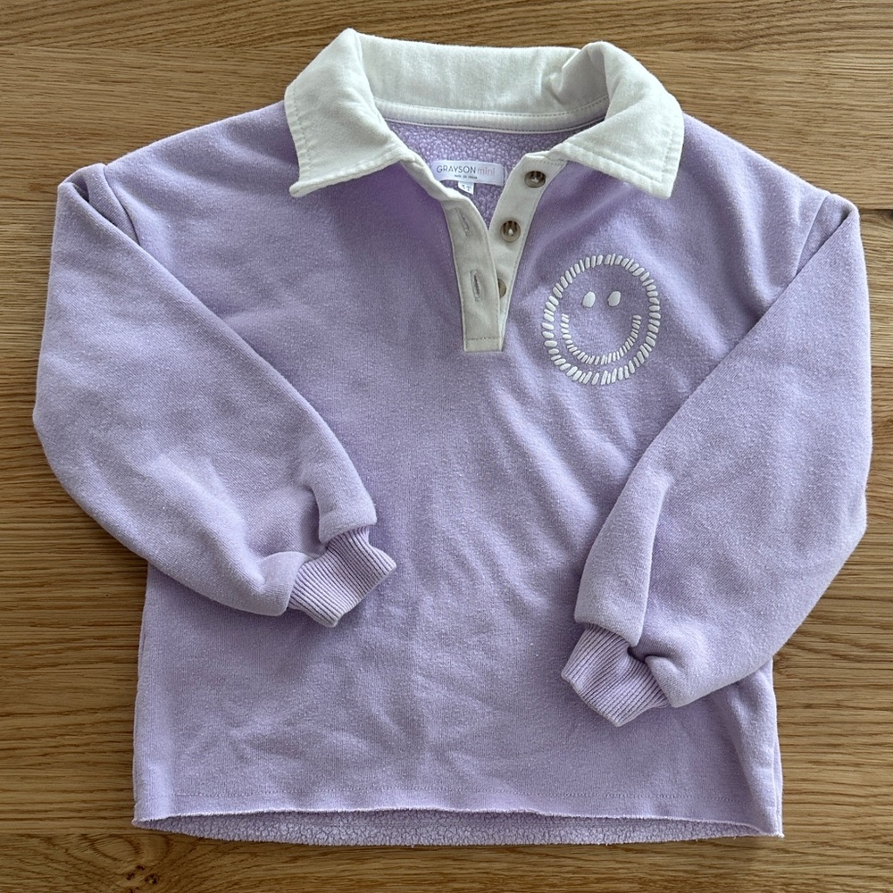Kids Light Purple Polo Sweatshirt with Smiley Face